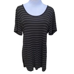 Ann Taylor Tunic Blouse Top Shirt Size Large Black And White Striped A502